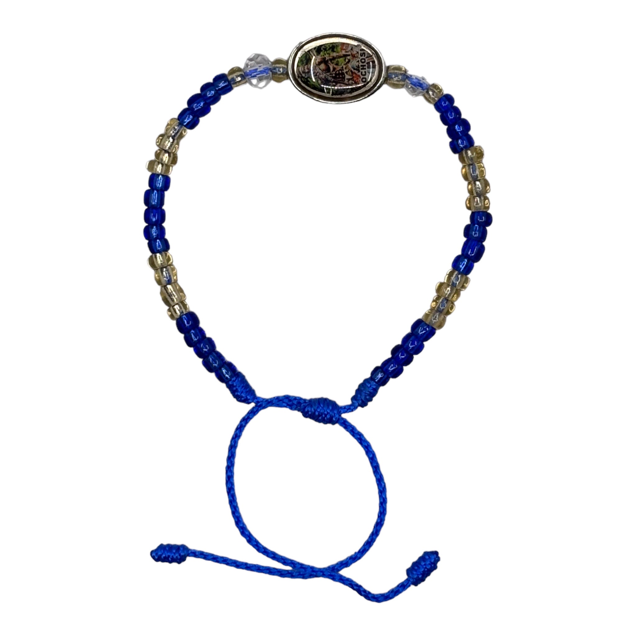 Wrist Beads - Blue & Gold with Ochosi Image – Smink Spiritual